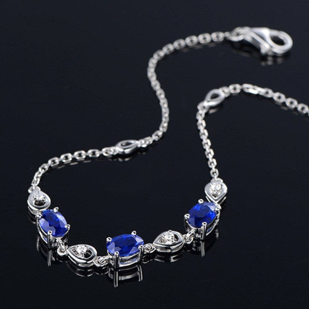 Rhodium Plated Cubic Ziron Stylish Bracelet Blue