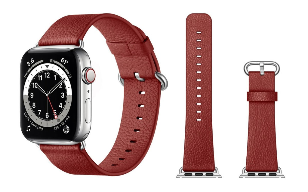 Genuine Leather Bands For Apple Watch 6/SE/5/4/3/2/1 Litchi Strap Replacement - Perfii in Saudi Kuwait