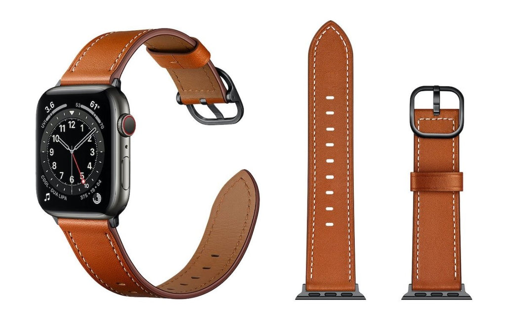 Genuine Leather Bands For Apple Watch 6/SE/5/4/3/2/1 New Buckle Strap Replacement - Perfii in Saudi Kuwait