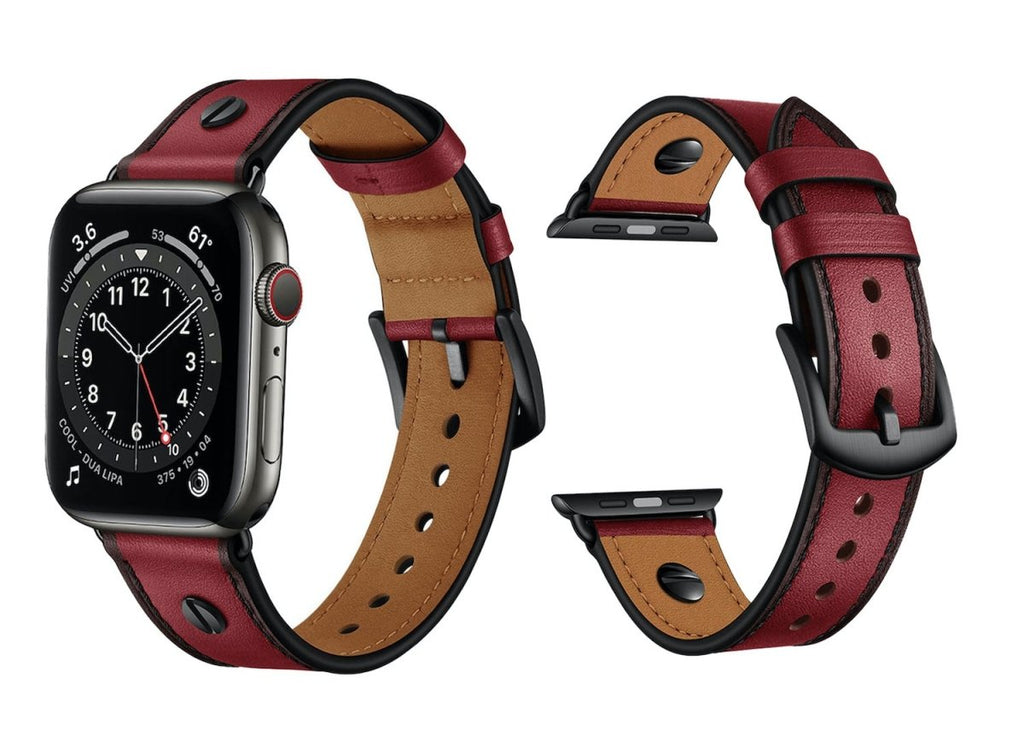 Genuine Leather Bands For Apple Watch 6/SE/5/4/3/2/1 Rivet Strap Replacement - Perfii in Saudi Kuwait