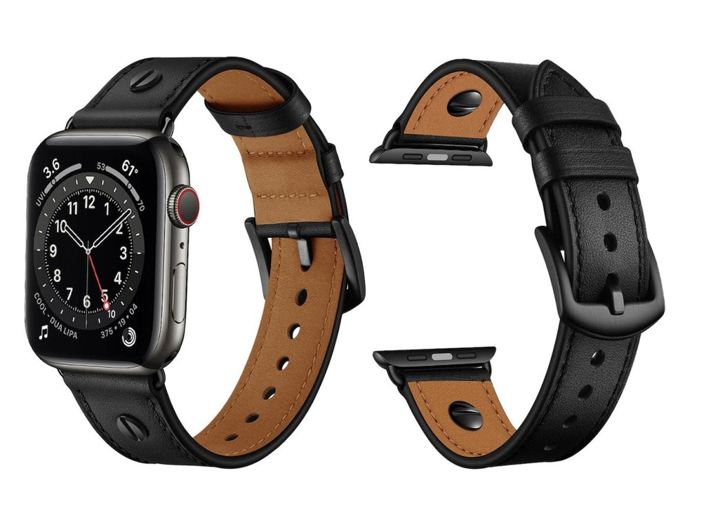Genuine Leather Bands For Apple Watch 6/SE/5/4/3/2/1 Rivet Strap Replacement - Perfii in Saudi Kuwait