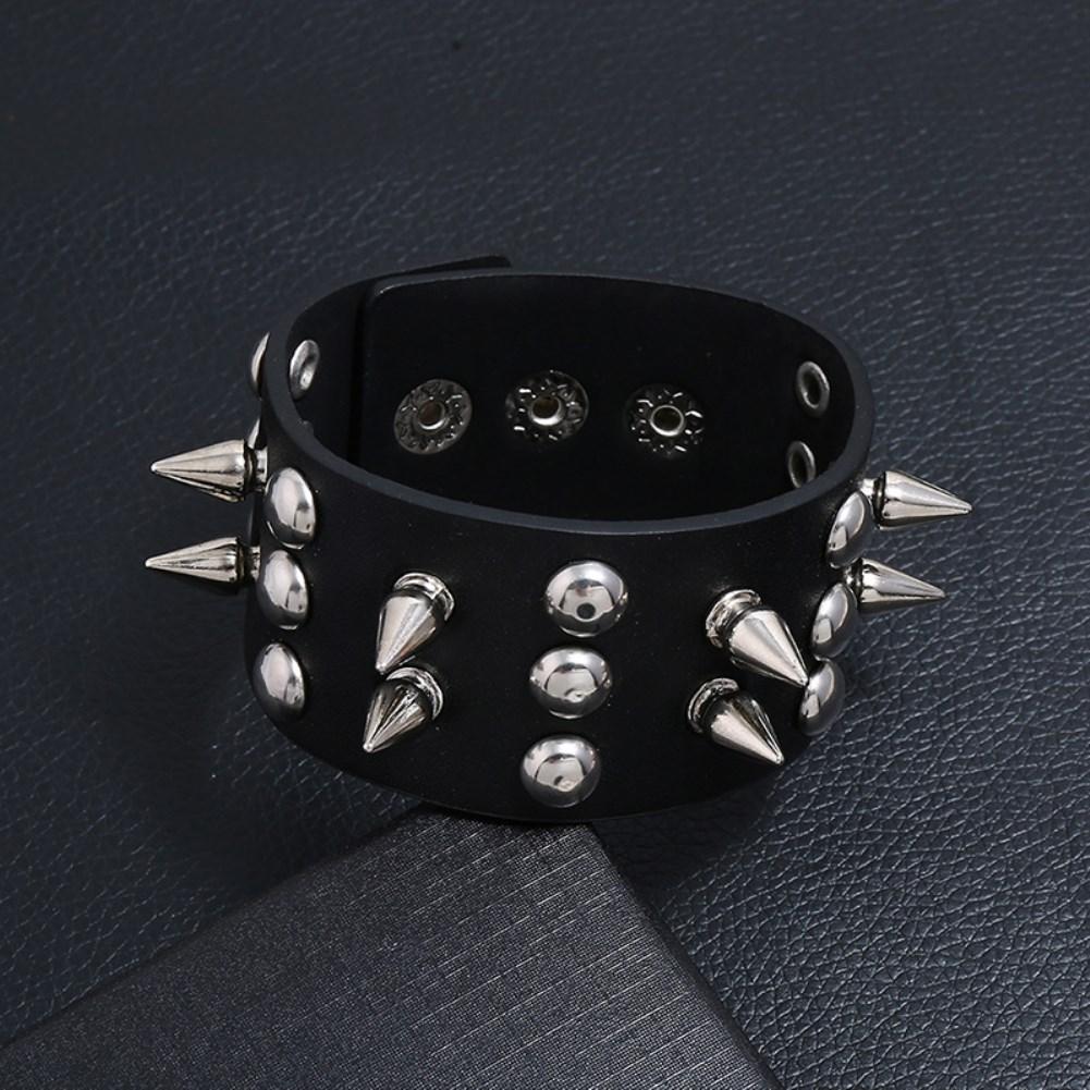 Genuine Leather Stylish Punk Casual Bracelet Black - Perfii in Saudi Kuwait