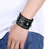 Genuine Leather Stylish Punk Casual Bracelet Black