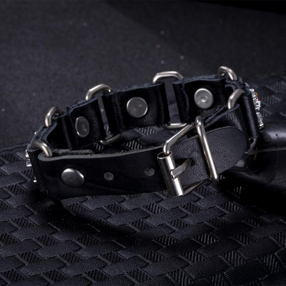 Habiby Genuine Leather Stylish Punk Casual Bracelet Black - Perfii in Saudi Kuwait