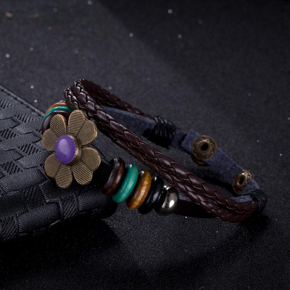 Habiby Genuine Leather Stylish Punk Casual Bracelet Purple - Perfii in Saudi Kuwait
