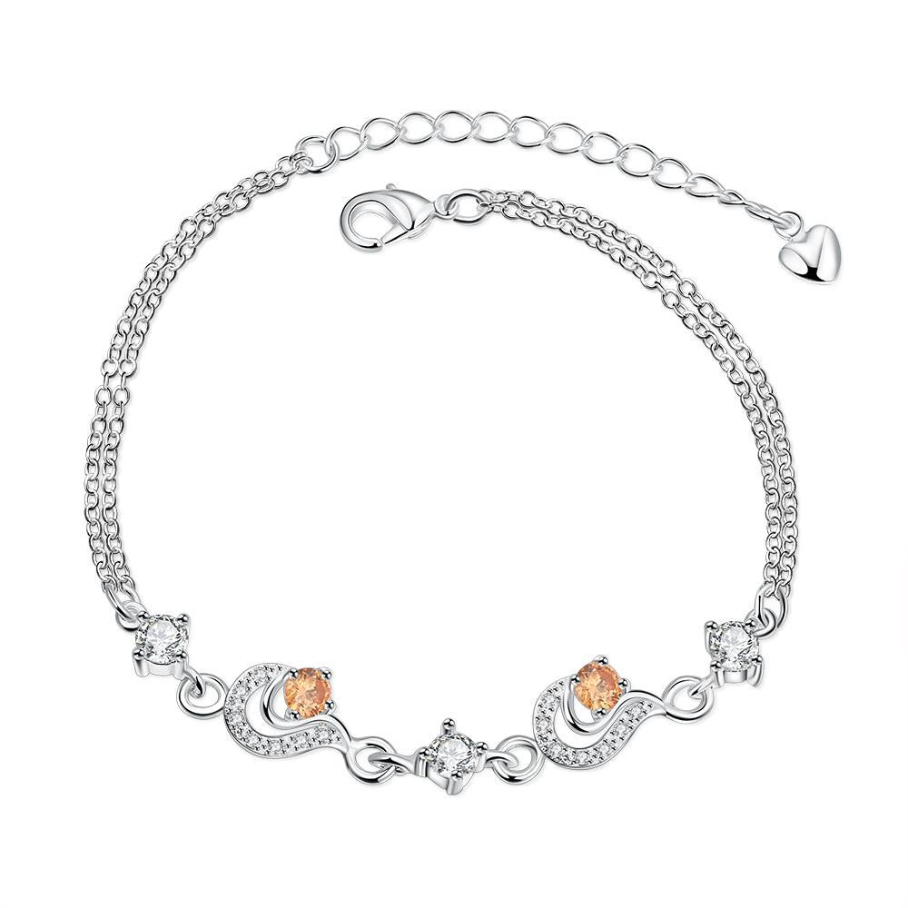 Habiby Rhodium Plated Cubic Ziron Stylish Bracelet Orange - Perfii in Saudi Kuwait