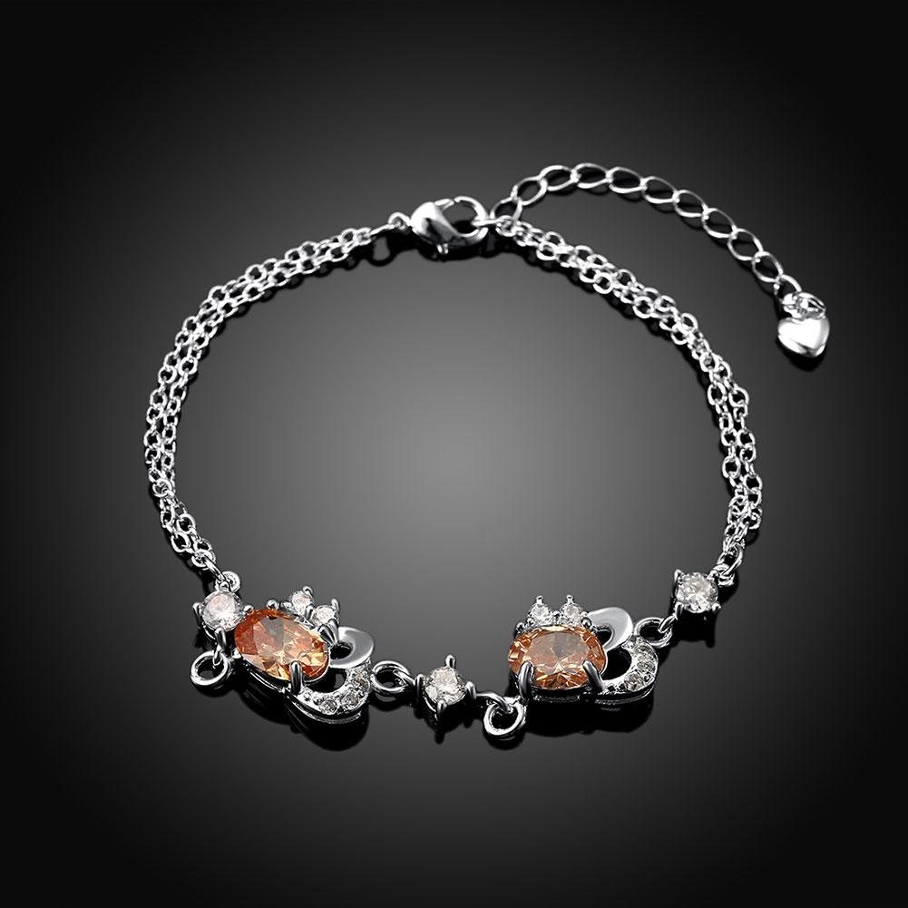 Habiby Rhodium Plated Cubic Ziron Stylish Bracelet Orange - Perfii in Saudi Kuwait