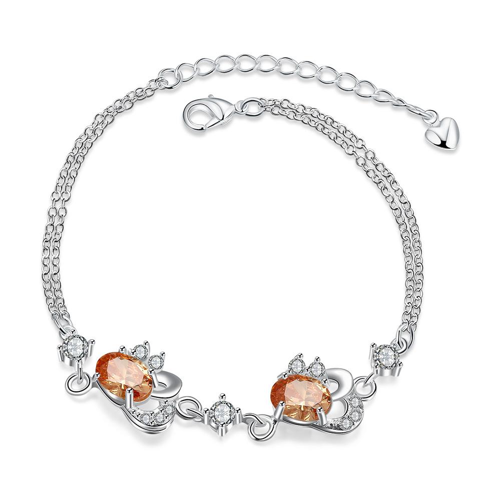 Habiby Rhodium Plated Cubic Ziron Stylish Bracelet Orange - Perfii in Saudi Kuwait