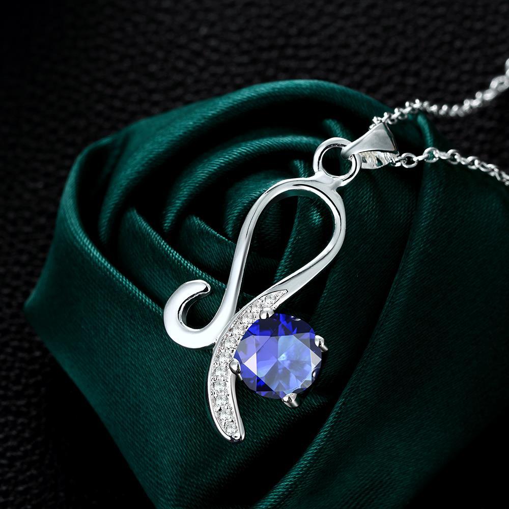 Habiby Rhodium Plated Ziron Studded Pendant Necklace Blue - Perfii in Saudi Kuwait