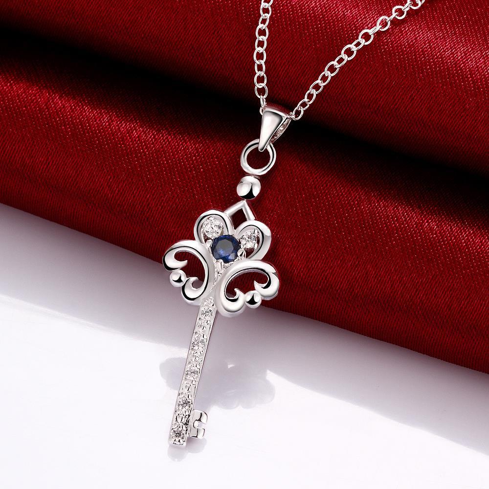 Habiby Rhodium Plated Ziron Studded Pendant Necklace Blue - Perfii in Saudi Kuwait