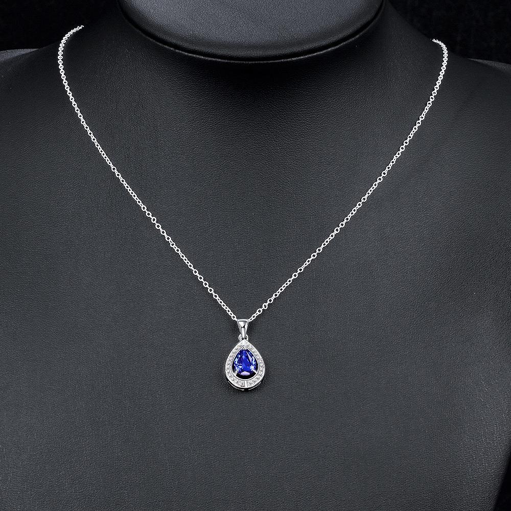 Habiby Rhodium Plated Ziron Studded Pendant Necklace Blue - Perfii in Saudi Kuwait
