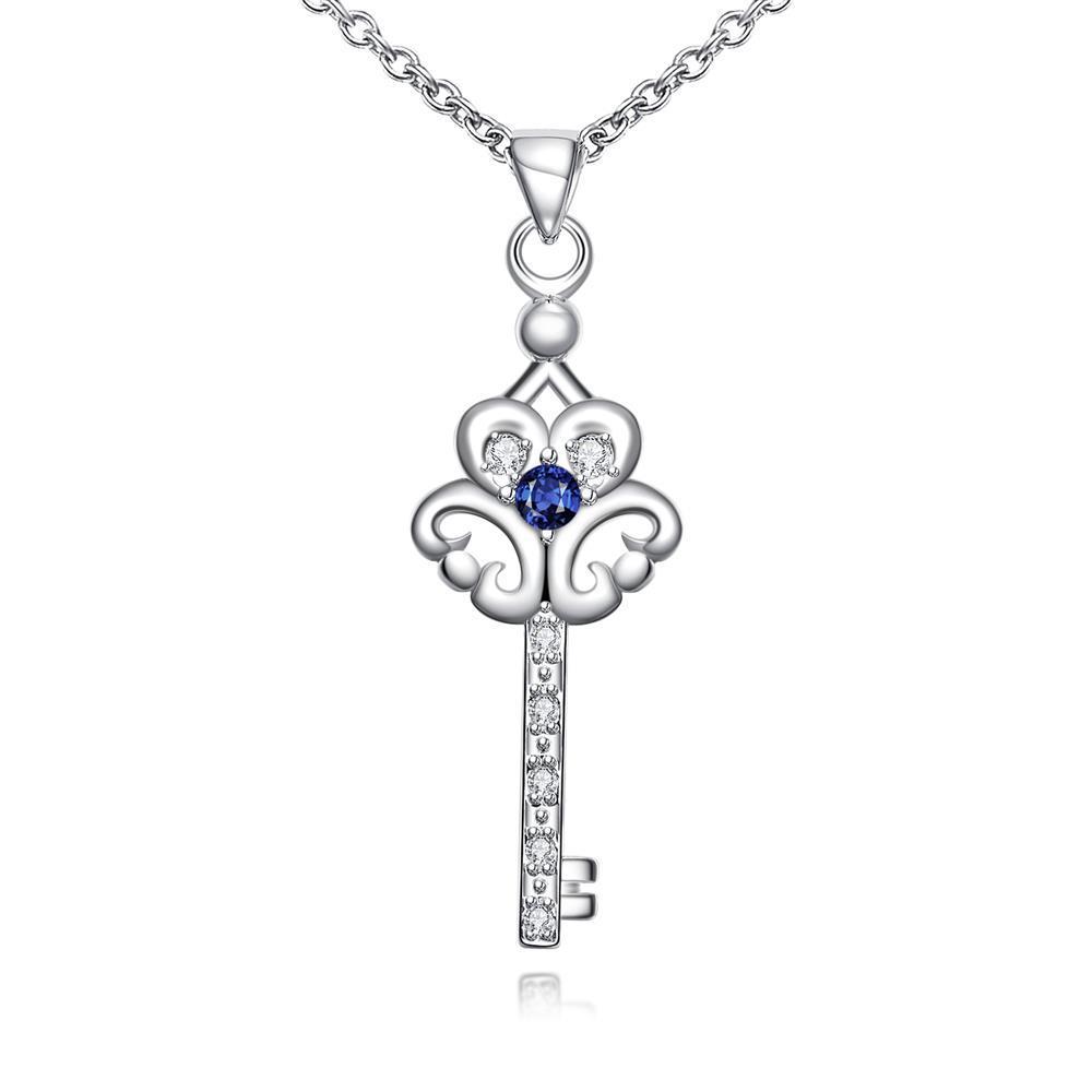 Habiby Rhodium Plated Ziron Studded Pendant Necklace Blue - Perfii in Saudi Kuwait