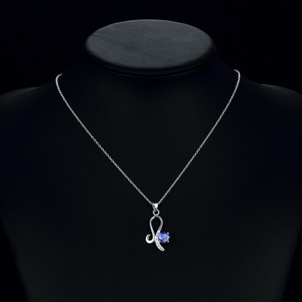 Habiby Rhodium Plated Ziron Studded Pendant Necklace Blue - Perfii in Saudi Kuwait