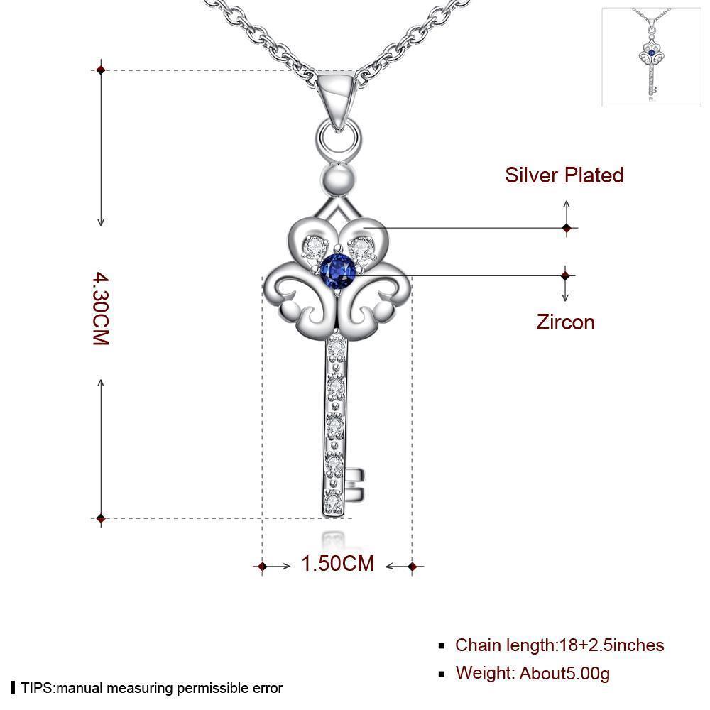 Habiby Rhodium Plated Ziron Studded Pendant Necklace Blue - Perfii in Saudi Kuwait