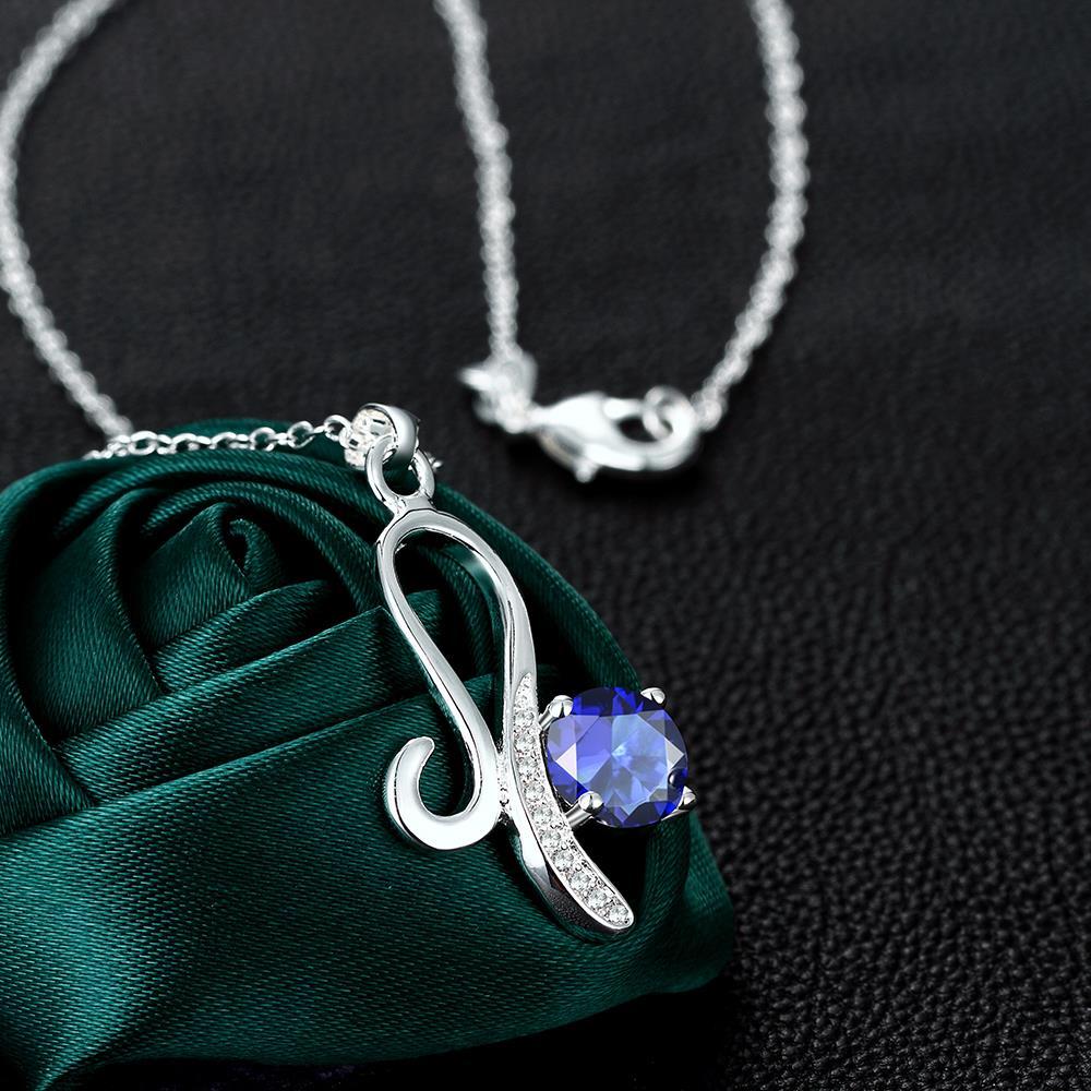 Habiby Rhodium Plated Ziron Studded Pendant Necklace Blue - Perfii in Saudi Kuwait