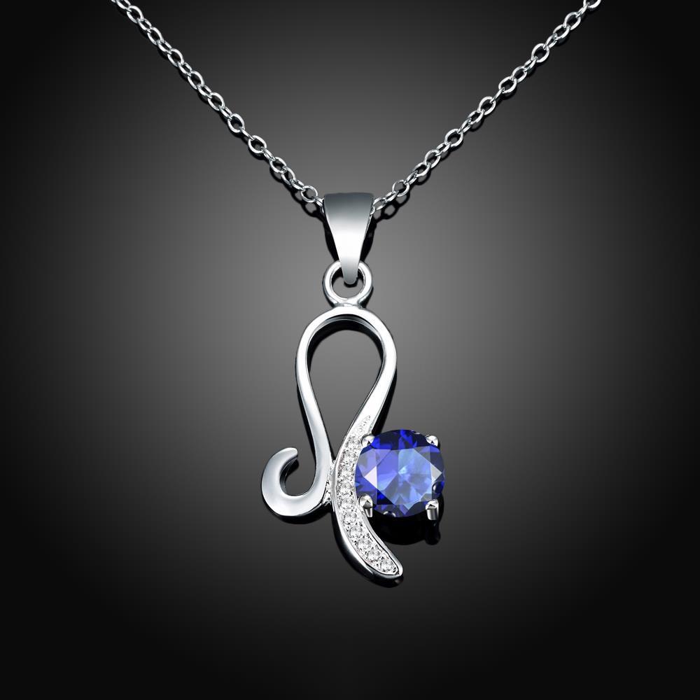 Habiby Rhodium Plated Ziron Studded Pendant Necklace Blue - Perfii in Saudi Kuwait