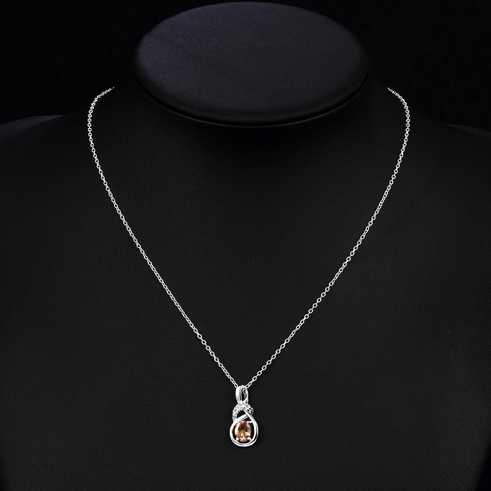 Habiby Rhodium Plated Ziron Studded Pendant Necklace Orange - Perfii in Saudi Kuwait