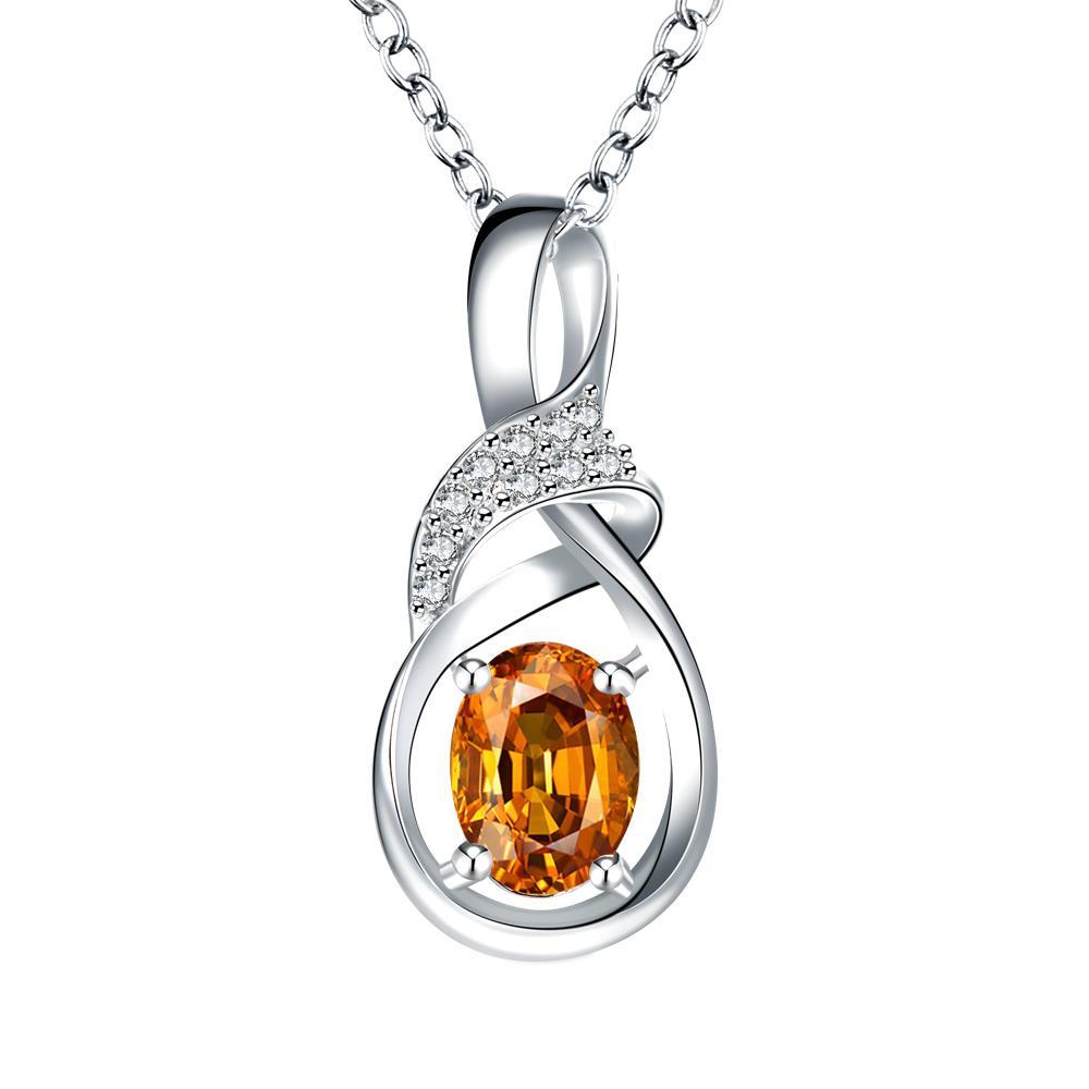 Habiby Rhodium Plated Ziron Studded Pendant Necklace Orange - Perfii in Saudi Kuwait