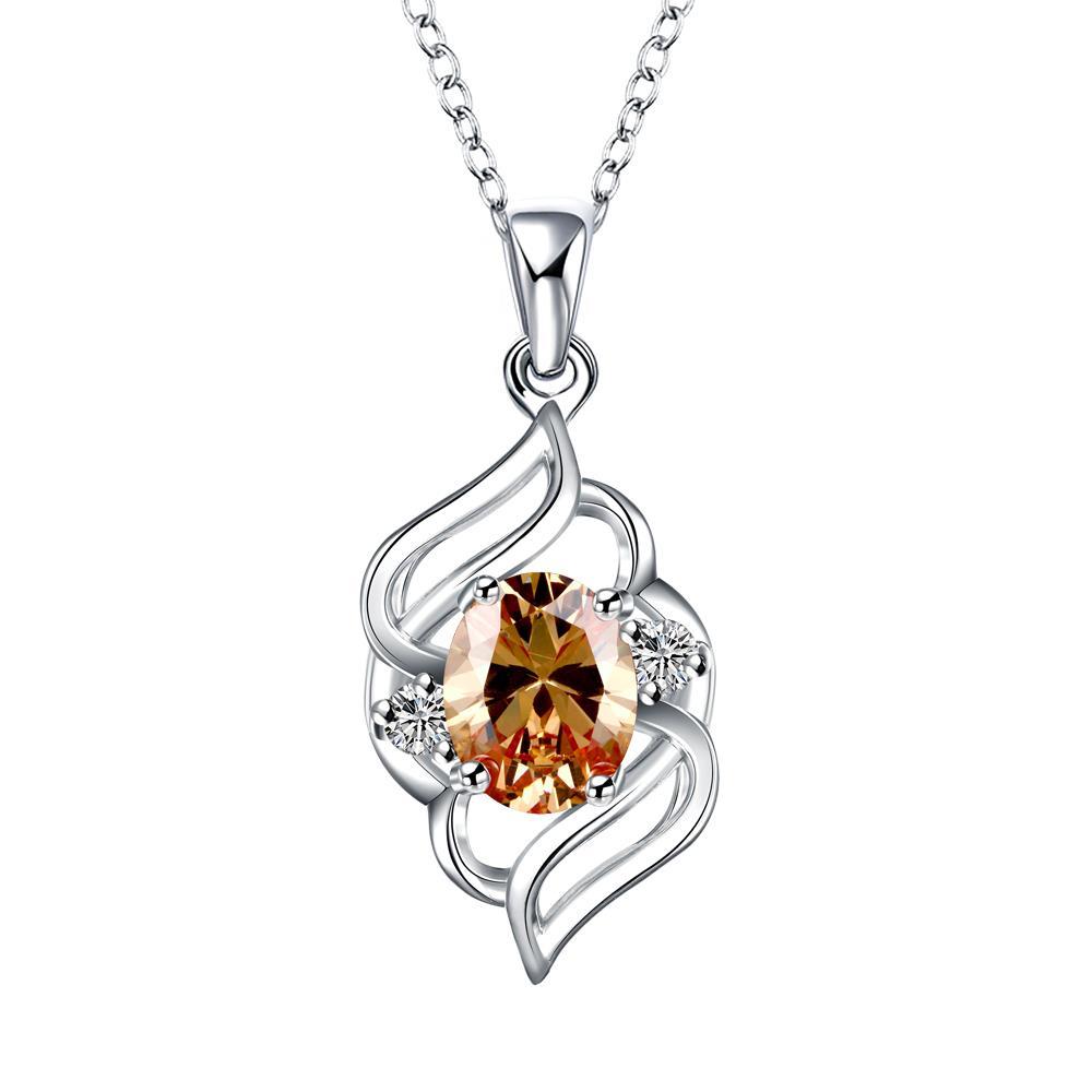 Habiby Rhodium Plated Ziron Studded Pendant Necklace Orange - Perfii in Saudi Kuwait