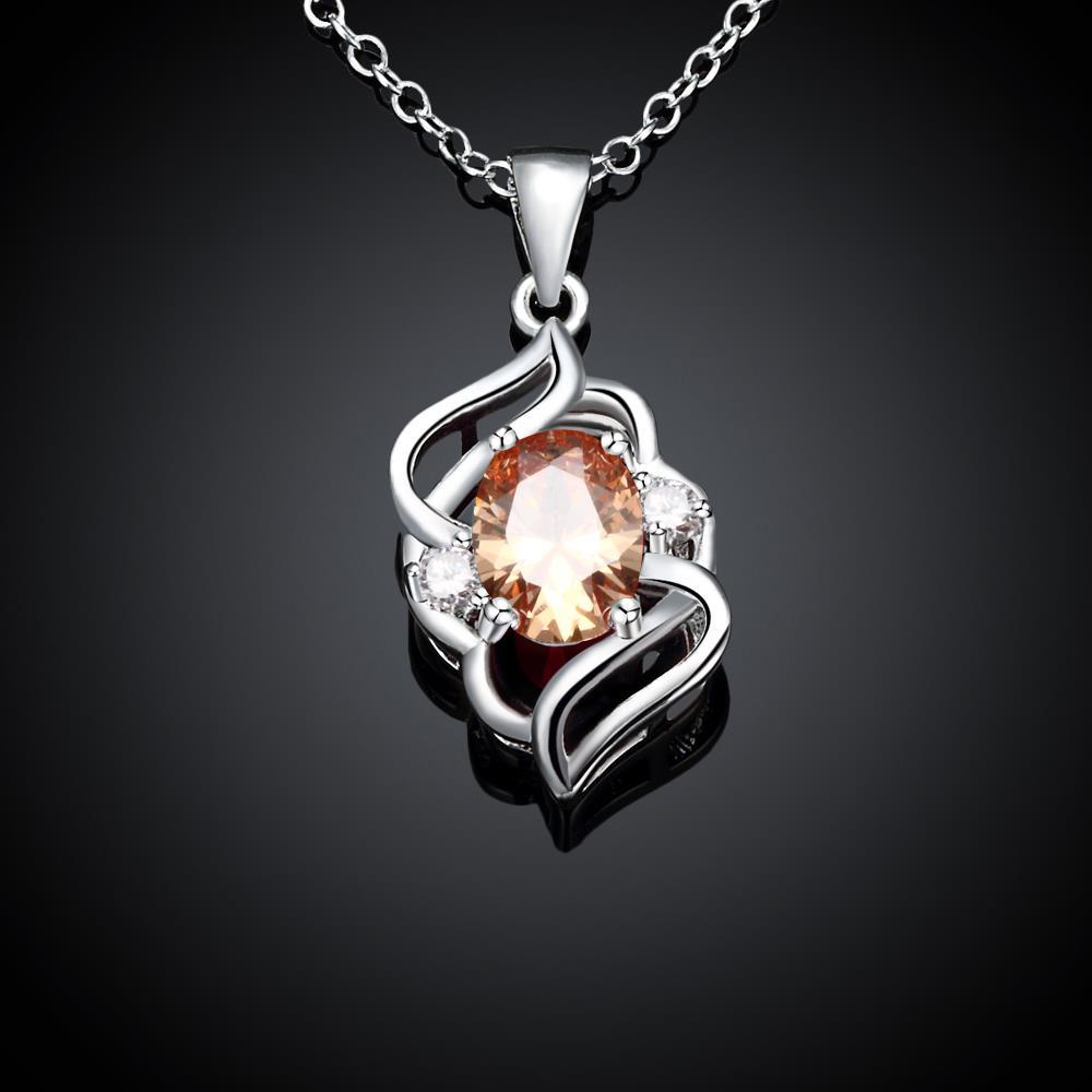 Habiby Rhodium Plated Ziron Studded Pendant Necklace Orange - Perfii in Saudi Kuwait