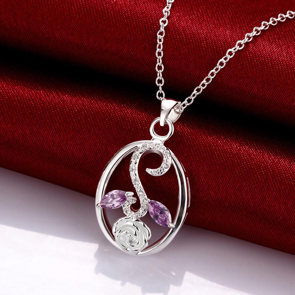 Habiby Rhodium Plated Ziron Studded Pendant Necklace Purple - Perfii in Saudi Kuwait