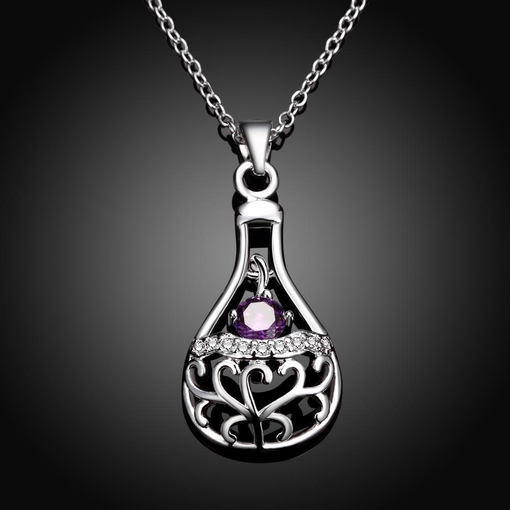 Habiby Rhodium Plated Ziron Studded Pendant Necklace Purple - Perfii in Saudi Kuwait