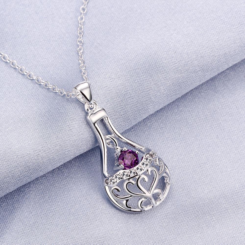 Habiby Rhodium Plated Ziron Studded Pendant Necklace Purple - Perfii in Saudi Kuwait