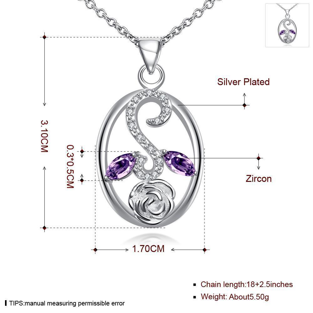 Habiby Rhodium Plated Ziron Studded Pendant Necklace Purple - Perfii in Saudi Kuwait