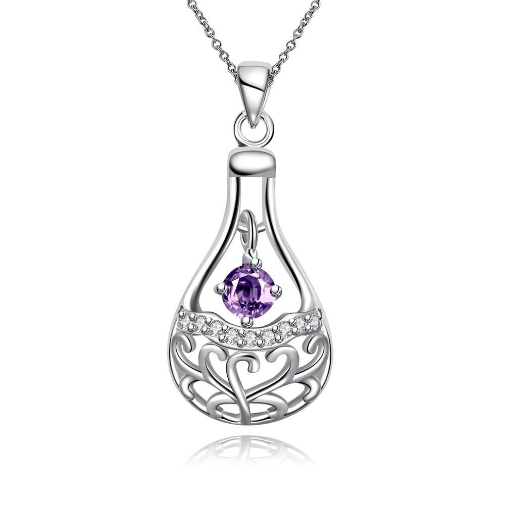 Habiby Rhodium Plated Ziron Studded Pendant Necklace Purple - Perfii in Saudi Kuwait