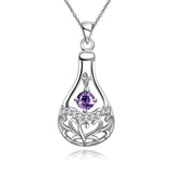 Rhodium Plated Ziron Studded Pendant Necklace Purple