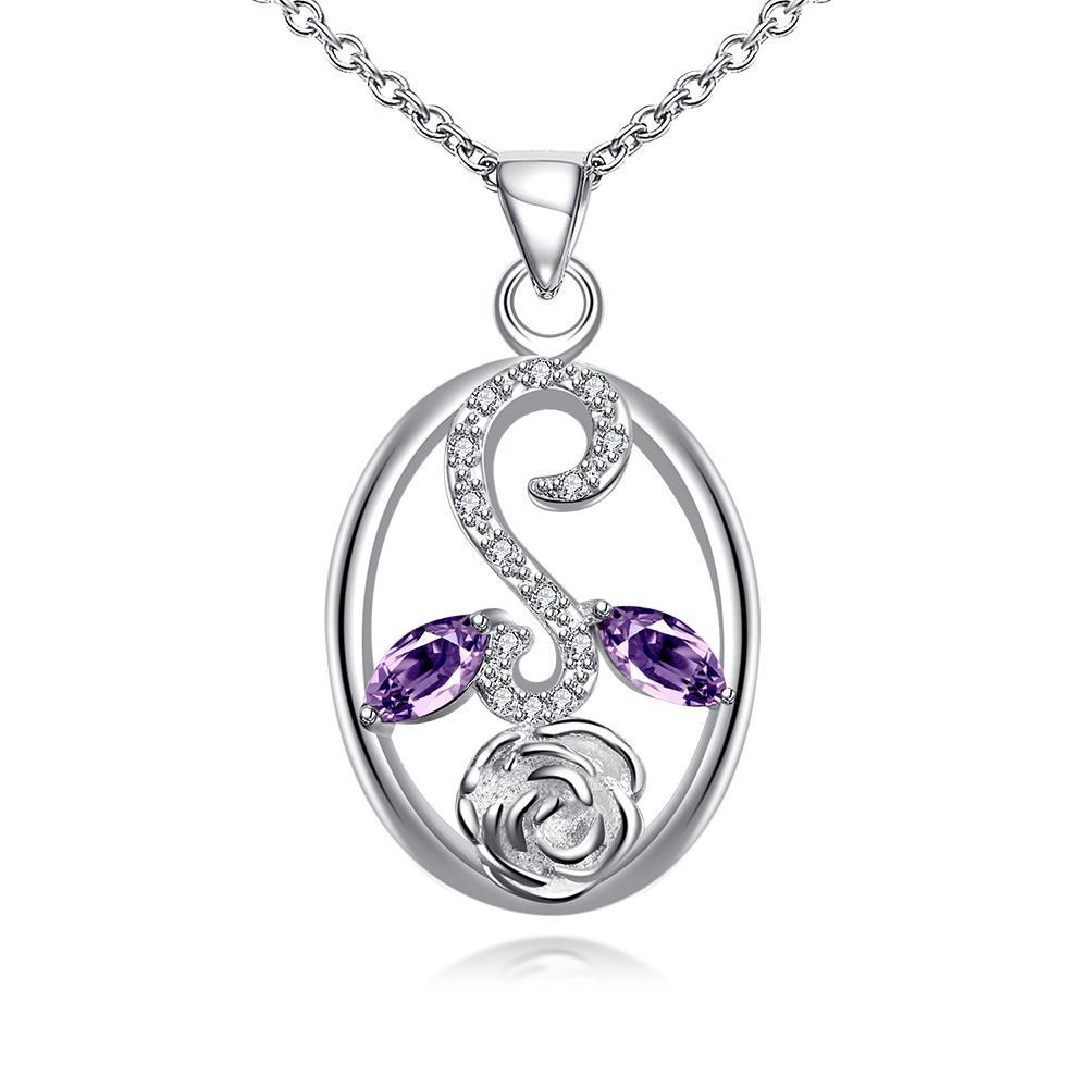 Habiby Rhodium Plated Ziron Studded Pendant Necklace Purple - Perfii in Saudi Kuwait