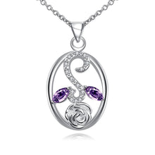 Load image into Gallery viewer, Habiby Rhodium Plated Ziron Studded Pendant Necklace Purple - Perfii in Saudi Kuwait