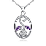 Rhodium Plated Ziron Studded Pendant Necklace Purple