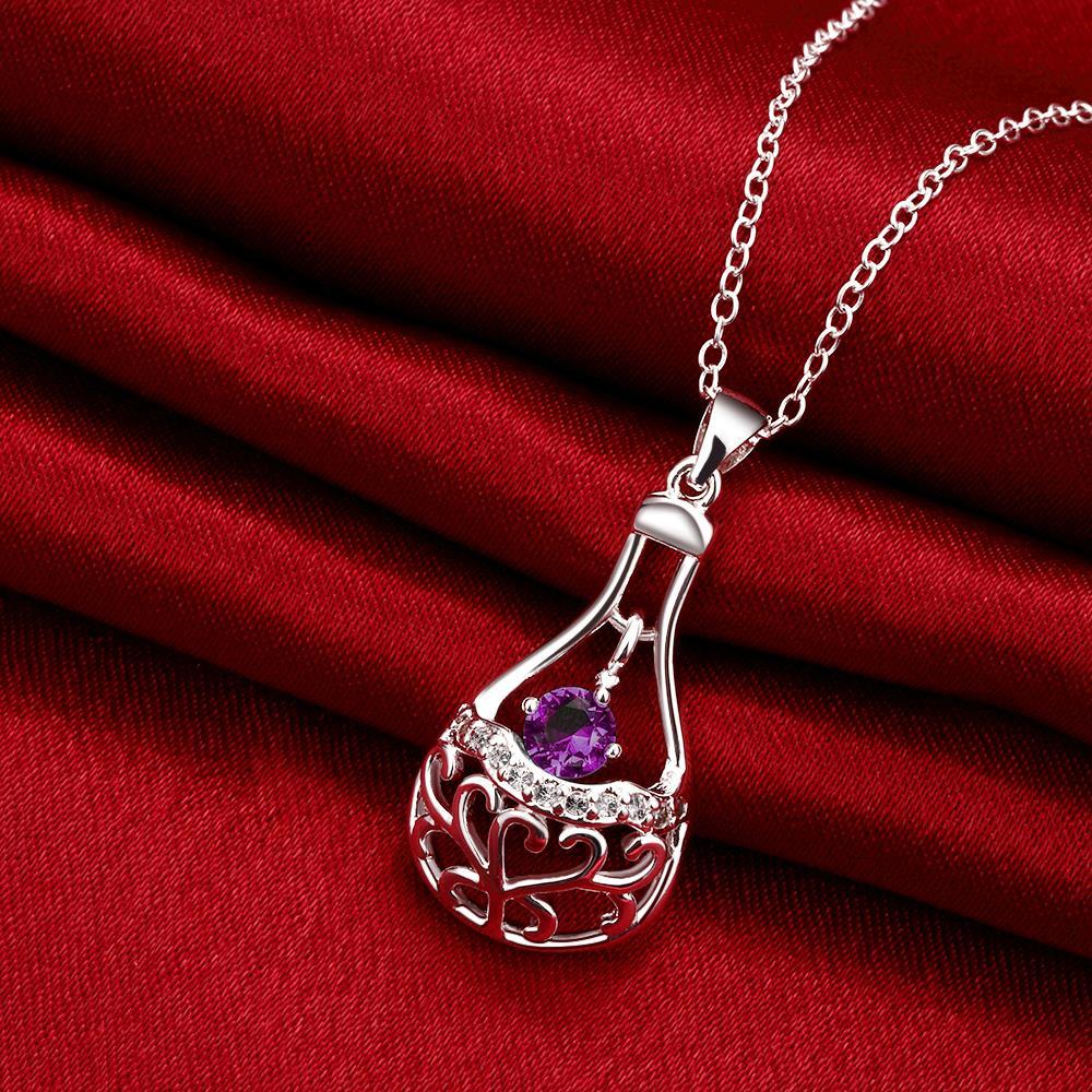 Habiby Rhodium Plated Ziron Studded Pendant Necklace Purple - Perfii in Saudi Kuwait