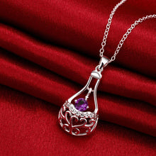 Load image into Gallery viewer, Habiby Rhodium Plated Ziron Studded Pendant Necklace Purple - Perfii in Saudi Kuwait