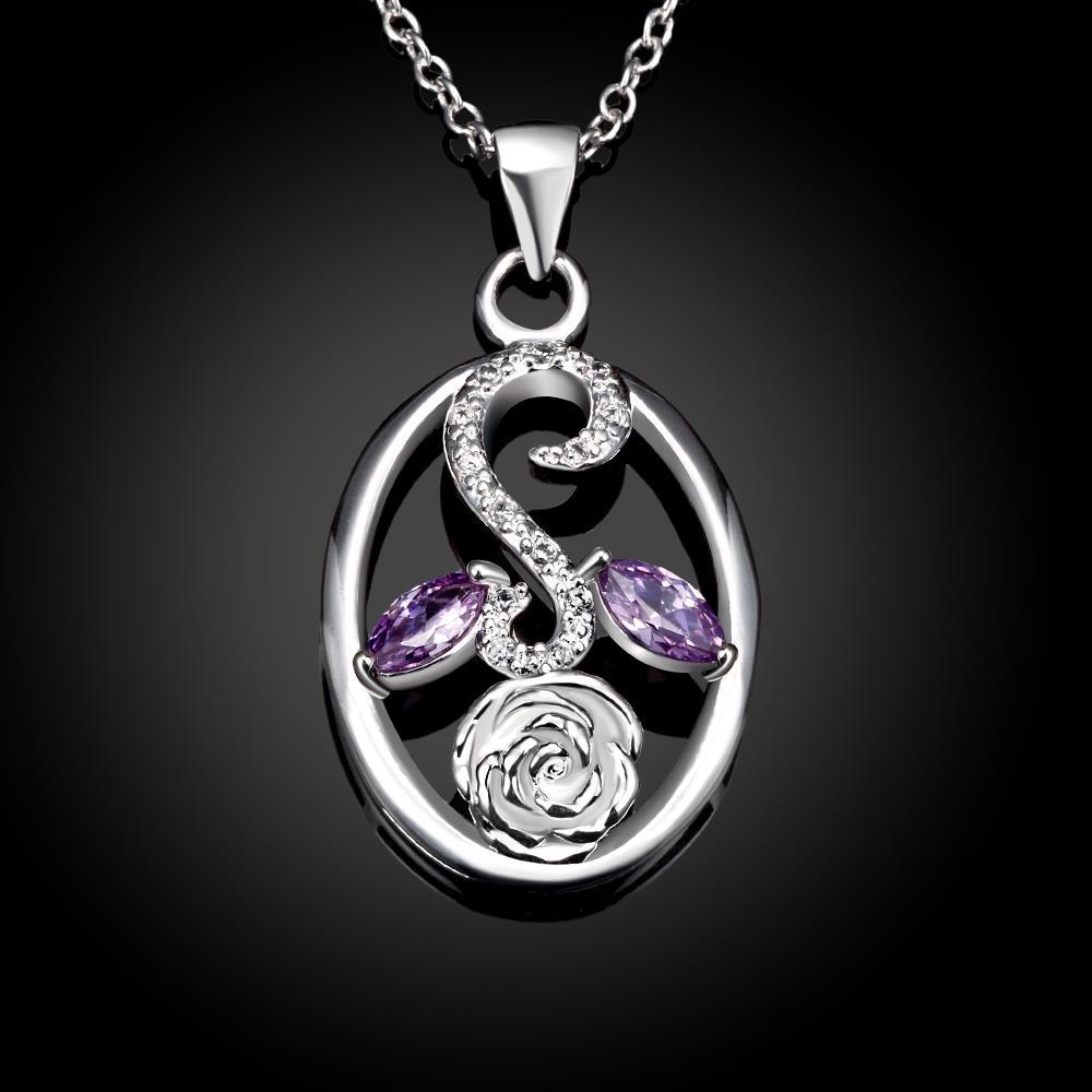 Habiby Rhodium Plated Ziron Studded Pendant Necklace Purple - Perfii in Saudi Kuwait