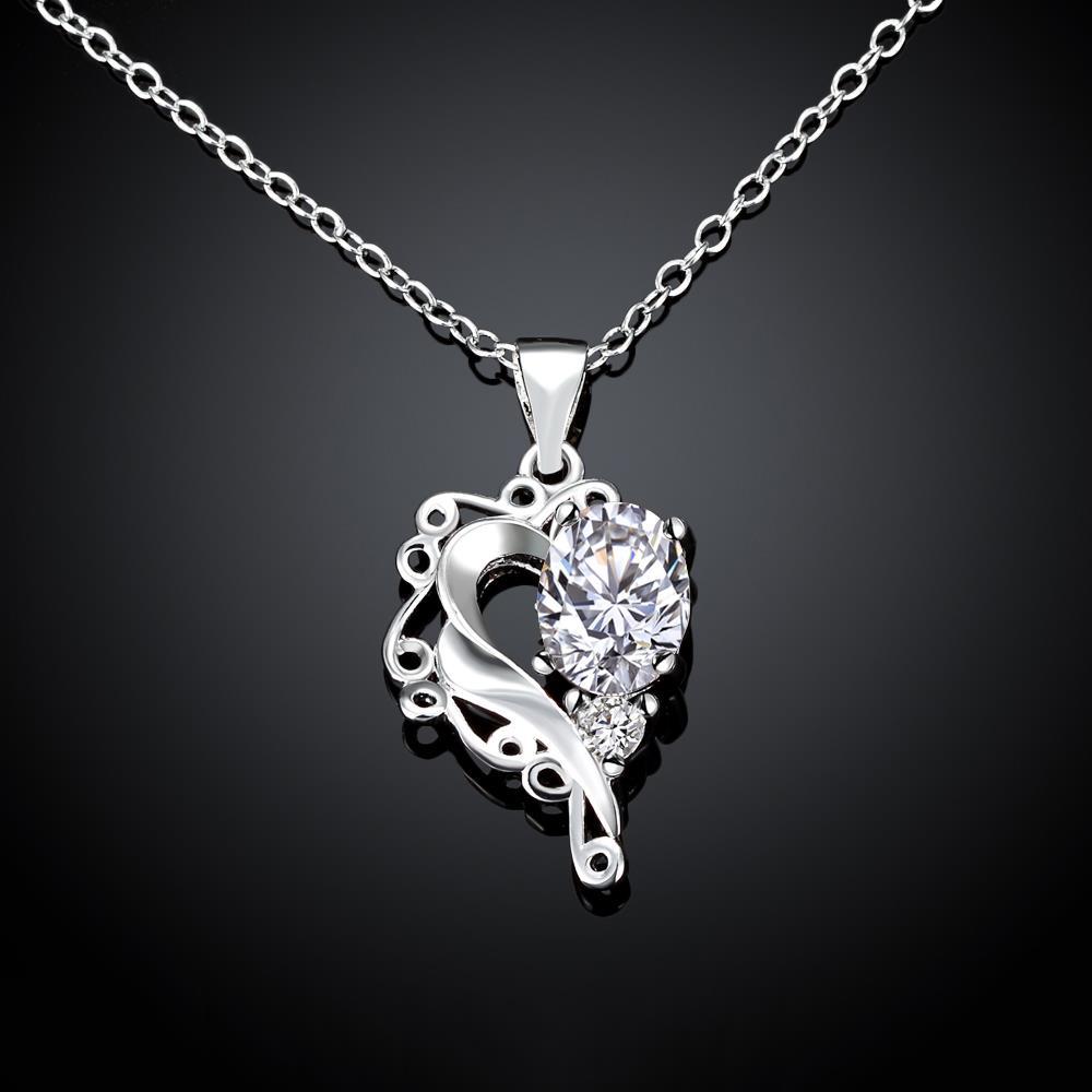 Habiby Rhodium Plated Ziron Studded Pendant Necklace Silver - Perfii in Saudi Kuwait