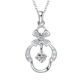 Rhodium Plated Ziron Studded Pendant Necklace Silver