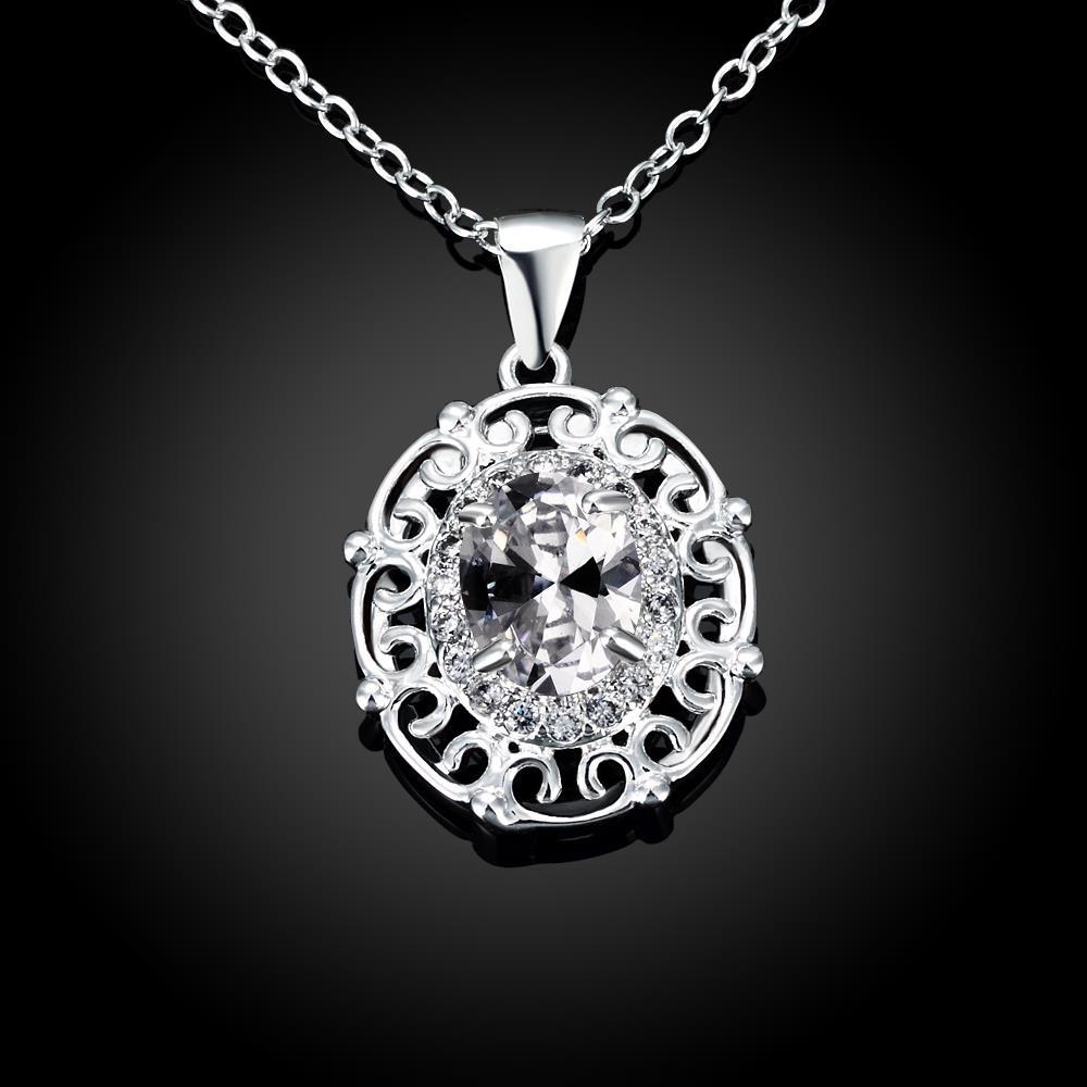 Habiby Rhodium Plated Ziron Studded Pendant Necklace Silver - Perfii in Saudi Kuwait