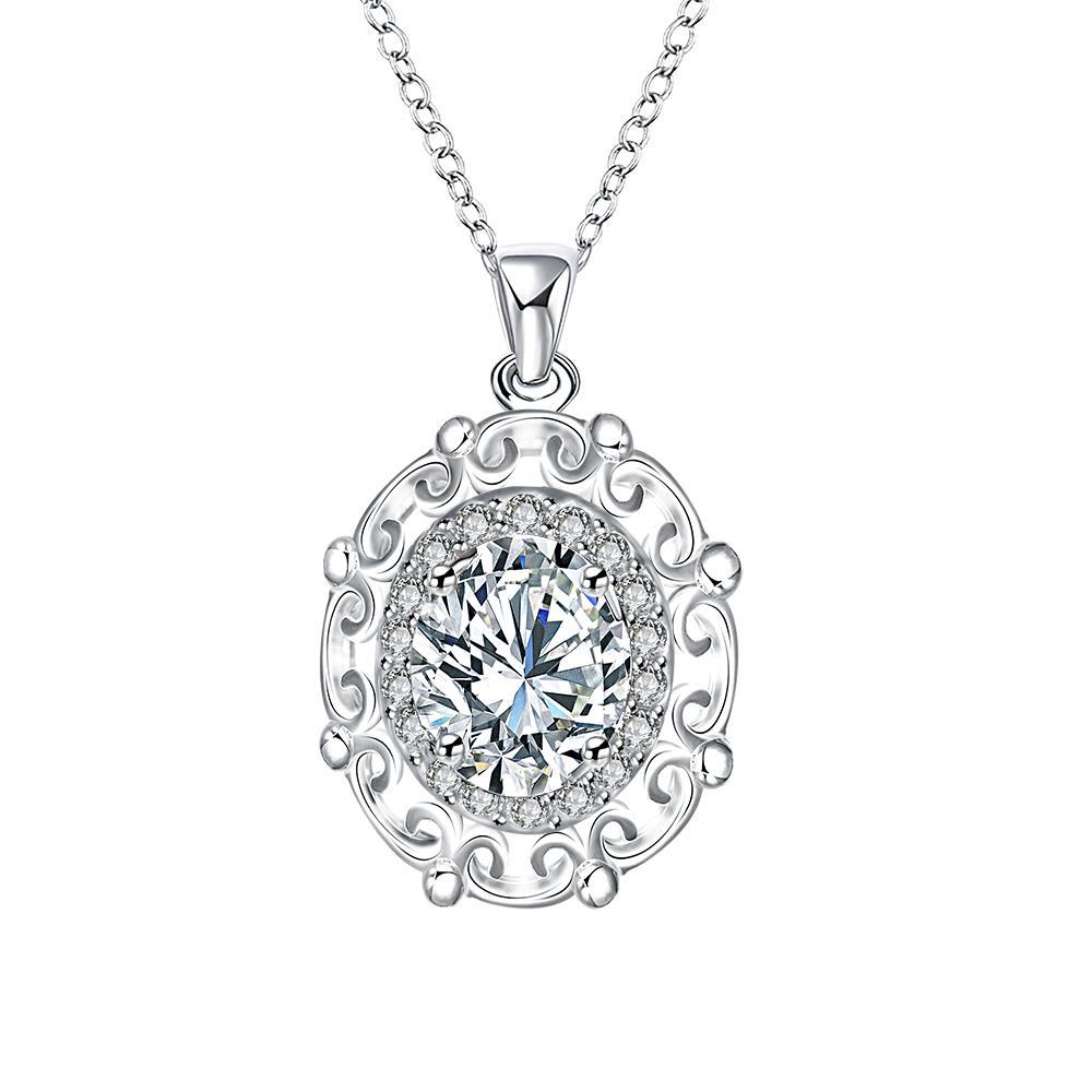 Habiby Rhodium Plated Ziron Studded Pendant Necklace Silver - Perfii in Saudi Kuwait