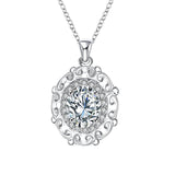 Rhodium Plated Ziron Studded Pendant Necklace Silver