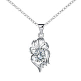 Rhodium Plated Ziron Studded Pendant Necklace Silver