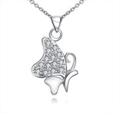 Rhodium Plated Ziron Studded Pendant Necklace Silver