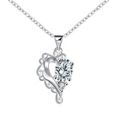 Rhodium Plated Ziron Studded Pendant Necklace Silver