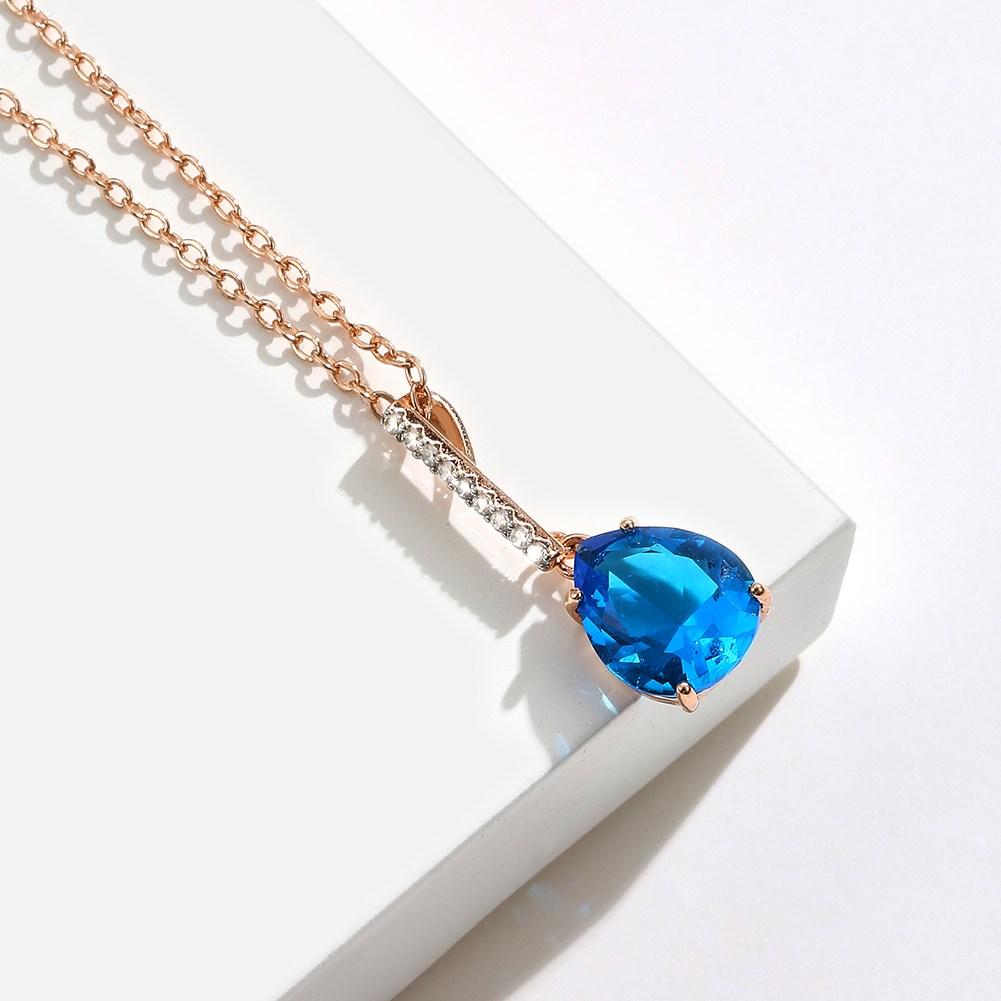 Rhodium Plated Ziron Studded Pendant Necklace Blue - Perfii in Saudi Kuwait