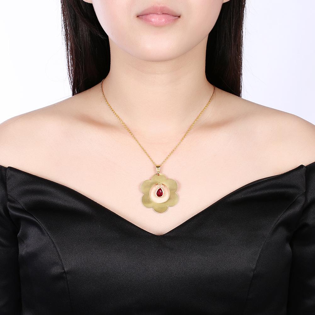 Rhodium Plated Ziron Studded Pendant Necklace Gold - Perfii in Saudi Kuwait