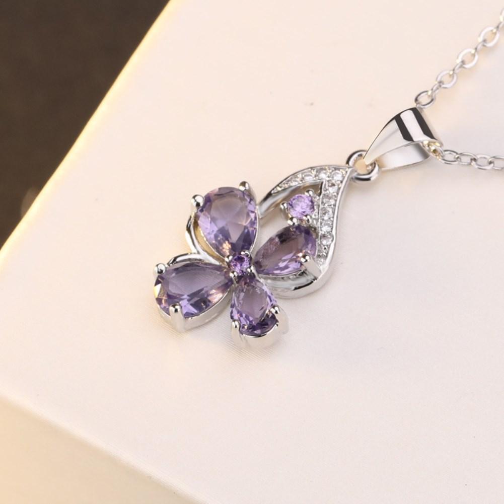 Rhodium Plated Ziron Studded Pendant Necklace Purple - Perfii in Saudi Kuwait