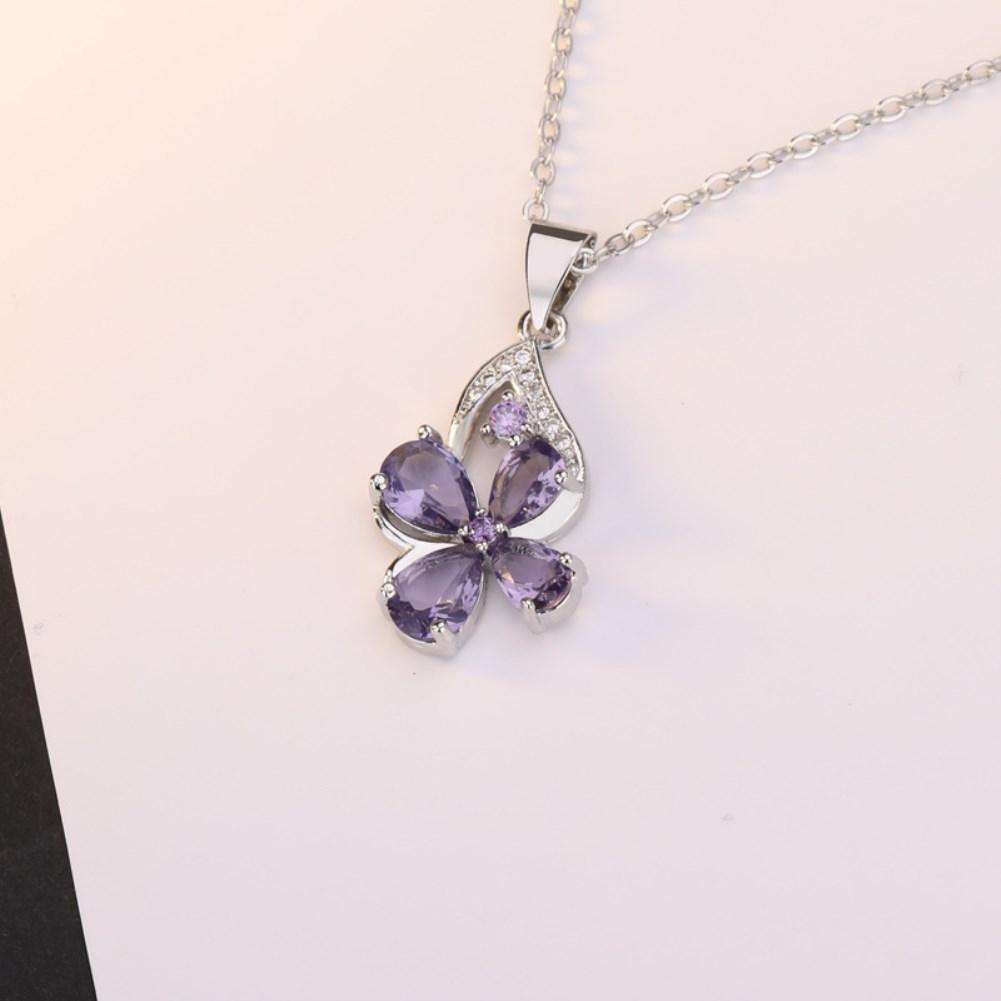 Rhodium Plated Ziron Studded Pendant Necklace Purple - Perfii in Saudi Kuwait