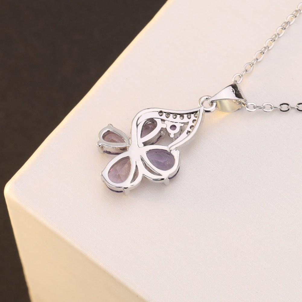 Rhodium Plated Ziron Studded Pendant Necklace Purple - Perfii in Saudi Kuwait