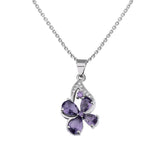 Rhodium Plated Ziron Studded Pendant Necklace Purple